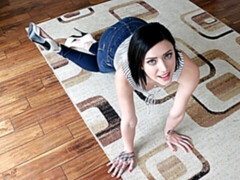 Cute brunette Stevie Foxx shows off her oral skills on the bed