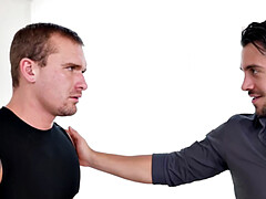 Mesmerized tattooed jock deepthroating cock