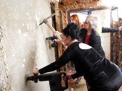 Muurgat, Groep, Ondergoed, Rijpe lesbienne, Nylonstof