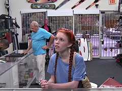 Pawnbroker redhead 21yo whore POV drilled in the office by BWC