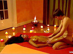 Asiatique, Couple, Indienne, Massage, Maman