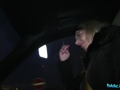 Leie, Blasen, Auto, Paar, Besamung, Im freien, Pov, Öffentlich