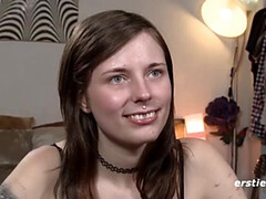 Hot German amateur Sam fingers her shaved pussy and moans - big natural tits solo play