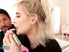 Jessie Saint gets her skinny body pleasured by her stepdad's Tommy Gunn while her stepdad watches in awe