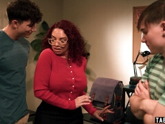 Redhead mature teacher double penetrated