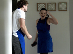 Grote mammen, Pijpbeurt, Bruinharig, Man die toekijkt, Sperma shot, Diep in de keel, Man, Kut duiken