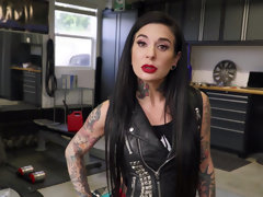 Tattooed babe Joanna Angel fucks mechanic in his garage