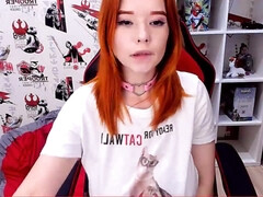 Young kinky Asian redhead solo on webcam - big naturals