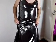 British TV Slut Nottstvslut in a Sparkly Silver Ball Gown. Hooded Latex