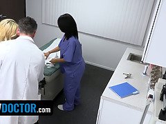 Horny Doctor and assistant give blonde teen patient a helping hand and get a hot facial