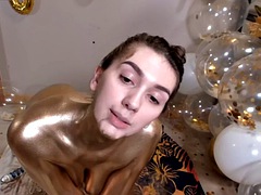 Cam Girls - Cute birthday girl with gold body paint