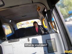 Alyson Thor deepthroats a huge cock & gags on it in a fake taxi ride
