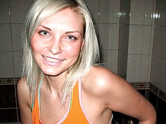 Golden blonde with nice big boobs Alisa takes a shower on cam