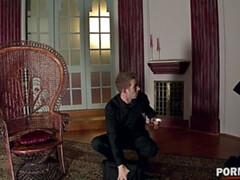 Anaal, Kont naar mond, Pijpbeurt, Sperma shot, Sperma in gezicht, Hakken, Leer, Roodharige vrouw