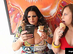 ぽっちゃり, デカチン, 黒人, フェラチオ, 茶髪の, ぽちゃ, エロ熟女, 三人