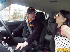 Cute English whore Myla Elyse pounds her luxurious driving professor