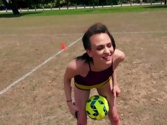 Football chick has a wild twosome outdoors with soccer player