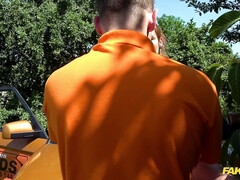 Leie, Arsch, Braunhaarige, Spermaladung, Schwanz, Handjob, Im freien, Titten