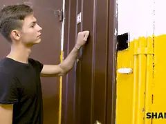 Blondine, Blasen, Paar, Reif, Russisch, Kurzes haar, Strümpfe, Titten