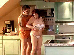 ぽちゃ, デブ, ドイツ人, キッチン, 赤毛