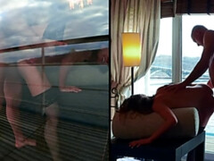 Stellung 69, In den arsch, Arsch, Braunhaarige, Würgen, Im freien, Muschi, Titten