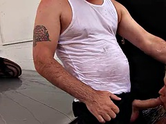 デカチン, デカパイ, フェラチオ, 着衣女と全裸男, 顔射, ドイツ人, 三人, オッパイの