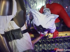 Schwarz, Blondine, Blasen, Hundestellung, Aufs gesicht abspritzen, Würgen, Handjob, Titten