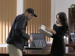 美女, フェラチオ, チン, オフィス, オマンコ, ロシア人, ショートヘア, ユニフォーム