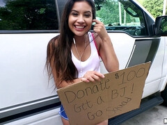 Horny nymph Zaya Cassidy sucking huge prick outdoors