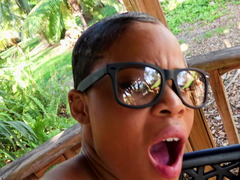 Facial on the glasses of a cute and slutty black girl