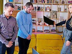 デカパイ, ブロンド, ダブル開発, 手コキする, なめる, 3p男男女, 剃毛, 三人