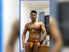 asian Muscle dude jack off
