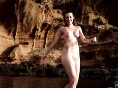 German MILF beauty beach striptease