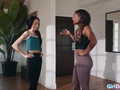 Lesbian Pussy Licking: Bianca Bangs Tongue Fucks Rhae Woods Tight Teen Pussy