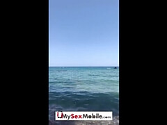 Strand, Grote mammen, Bruinharig, Interraciaal, Openbaar, Kut duiken, Geschoren