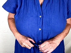 Hot Mature MILF in Black Stockings Shows Off Her Big Natural Tits at Home