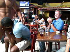 Public cocksucking strippers at a party