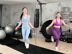 Taylee Wood and Jenny Doll working out with a big cock