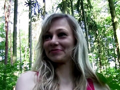 Amateur blonde bimbo called Angela pleasures cocky dude outdoors