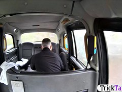 Sexy passenger finger fucks and pounded in the backseat