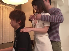 アジア人, フェラチオ, 口内発射, 手コキする, 日本人, オマンコ, 剃毛, 三人