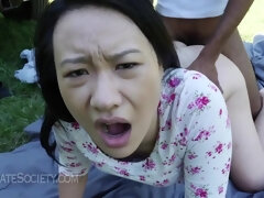 Азиатки, Жопа, Минет, В машине, Семяизвержение, Член, Межрасовый секс, На природе