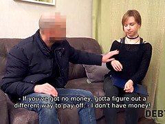 Pretty young girl with a choker satisfies debt collectors boner