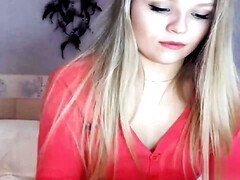 Blonde with perfect body fingers her pussy