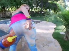 Buxom blonde gal has an enormous pair of tits and loves cocksucking