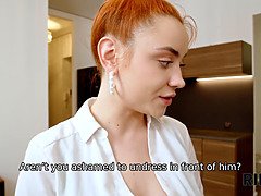 お尻, フェラチオ, 女 人男 人, Hd, 赤毛, コキ, ティーン, 三人