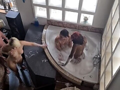 Three Girls Share 1 Guy in Steamy Spa Orgy - Interracial Reverse Gangbang