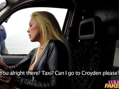 Girl fake cab - ebony on blonde in a london back taxi