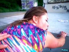 美女, フェラチオ, 茶髪の, ぽちゃ, お金, アウトドア, 公共, オマンコ