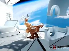 Super Sexy android dickgirl bangs a hot ebony on a spaceship